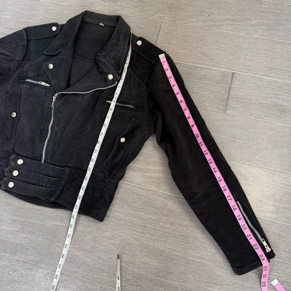 Cooper Sportswear Vintage Cropped Denim Moto Jean Jacket Black Gray Motorcycle S - Picture 16 of 16